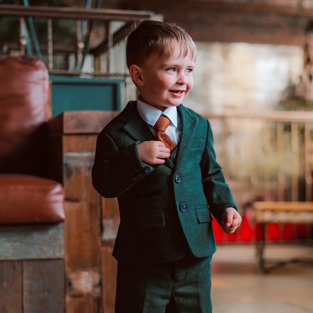 Image of Boys Attenborough Olive Green 3 Piece Suit