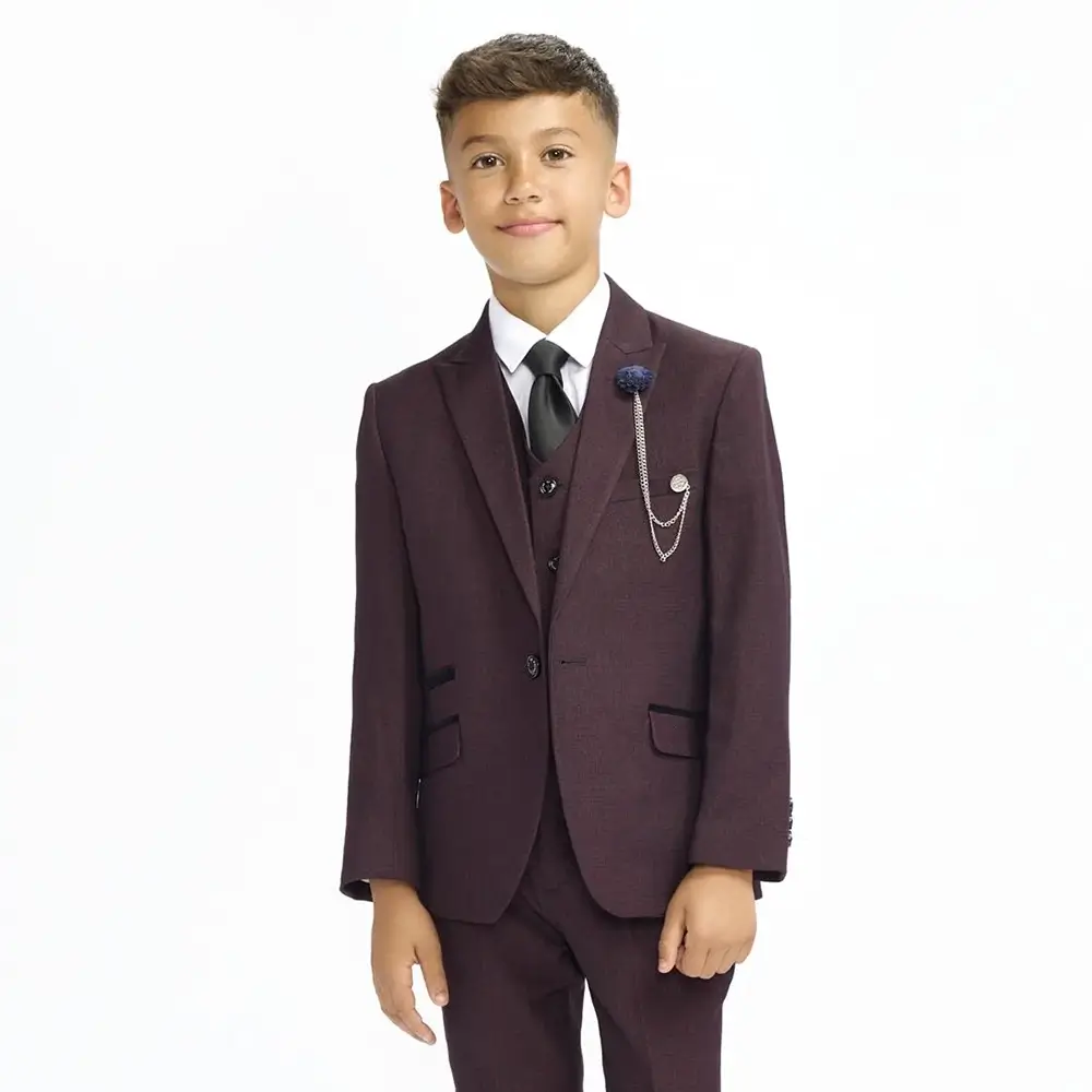 Boys Caridi Wine 3 Piece Suit