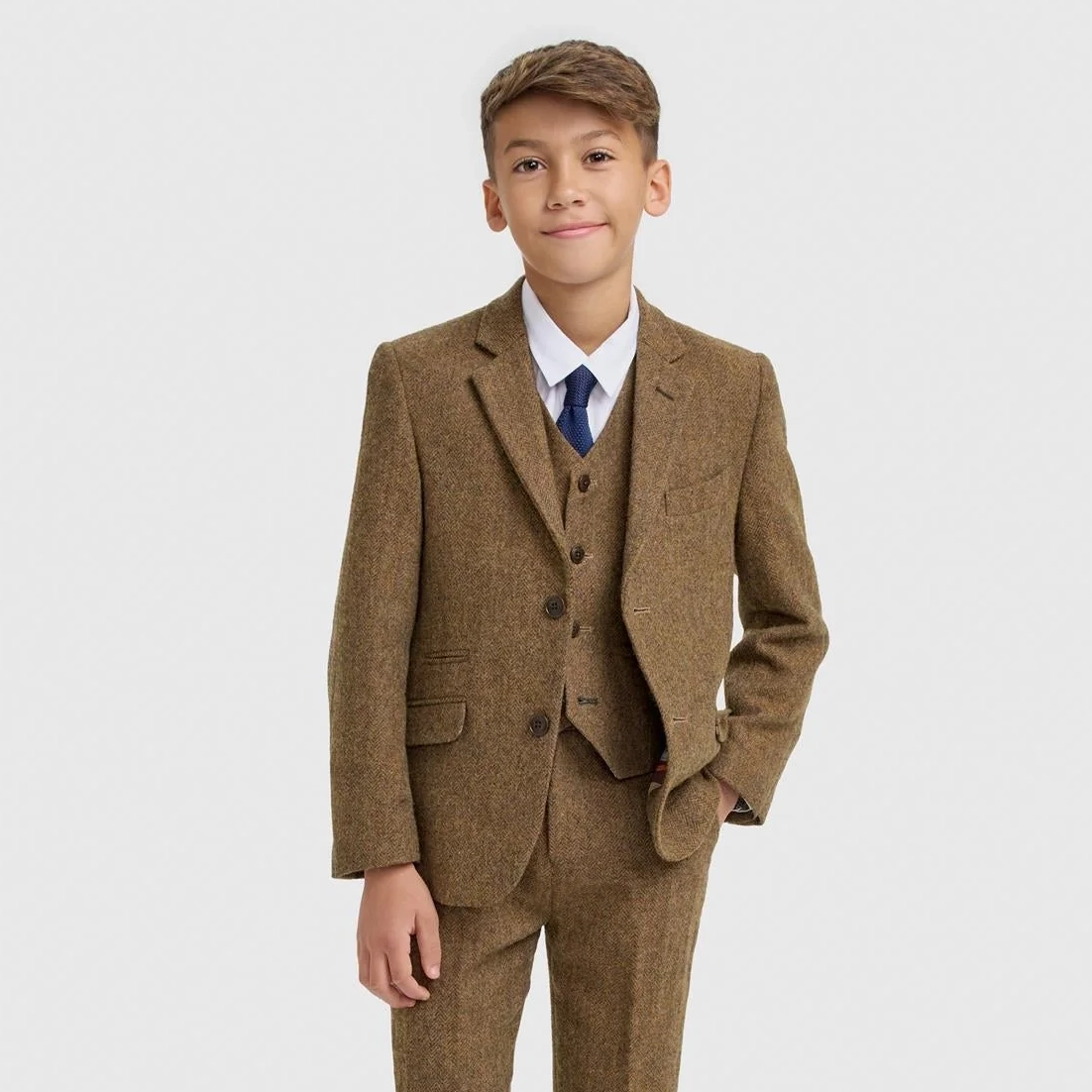 Image of Boys Thomas Brown 3 Piece Suit