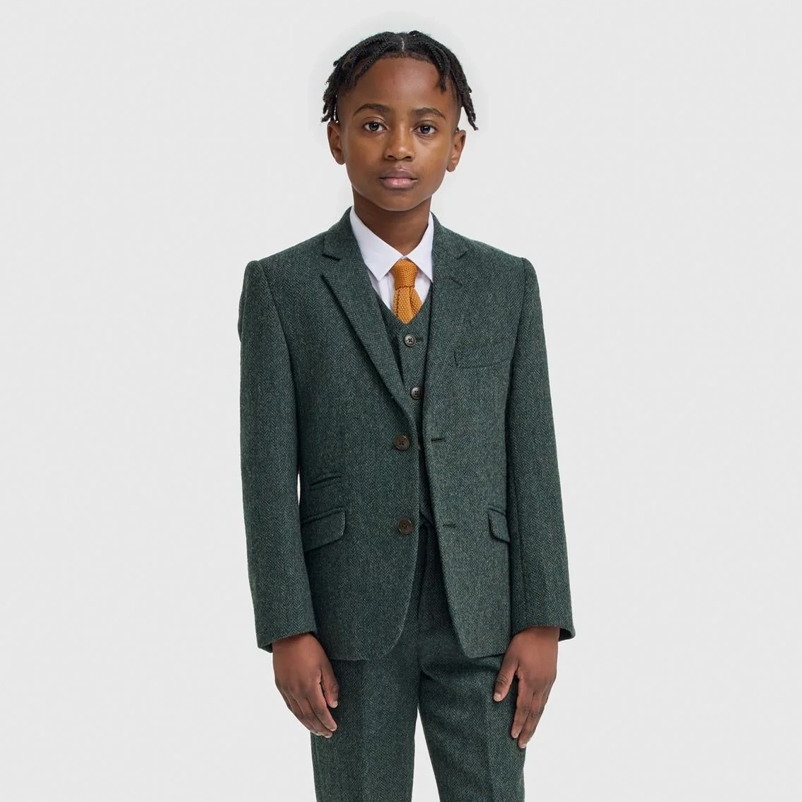 Image of Boys Thomas Lush Olive 3 Piece Suit