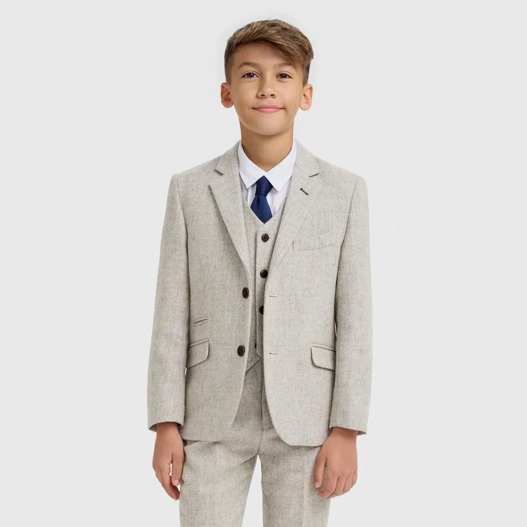 Image of Boys Thomas Pearl Grey 3 Piece Suit