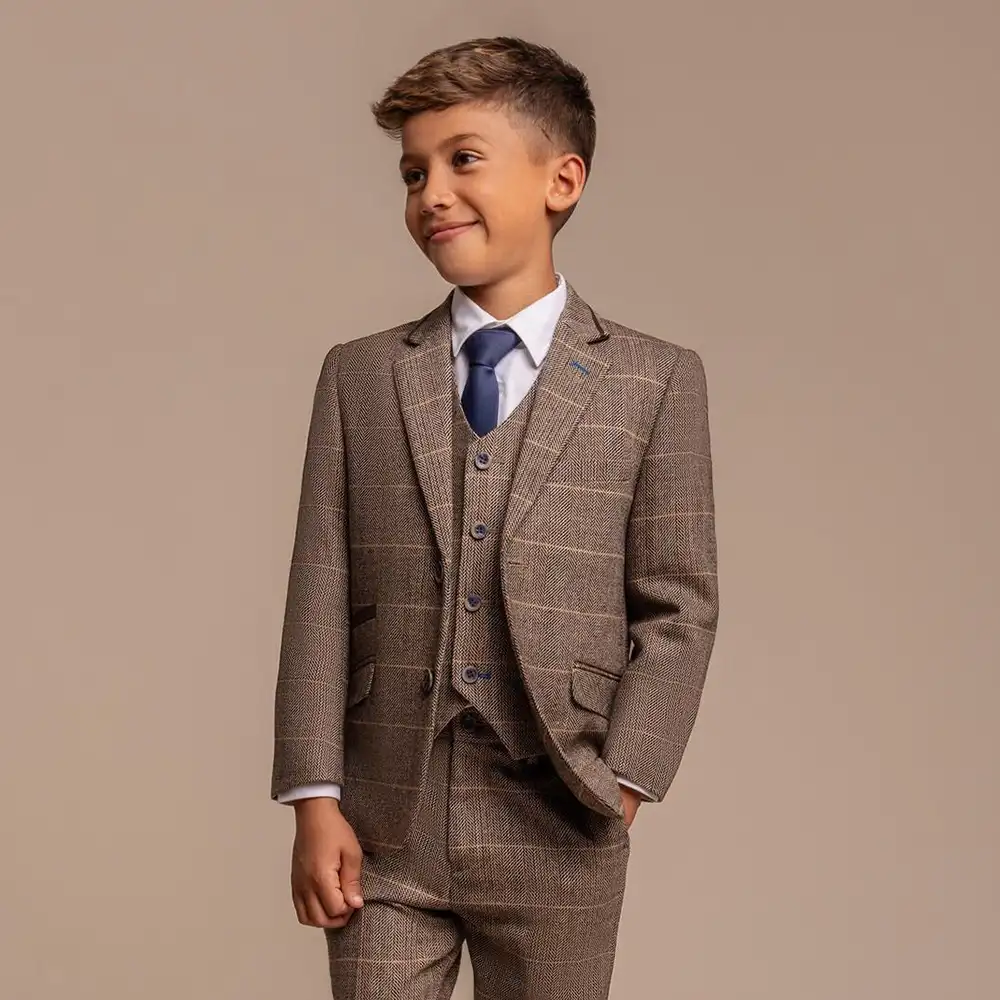 Image of Boys Albert Brown Tweed 3 Piece Suit