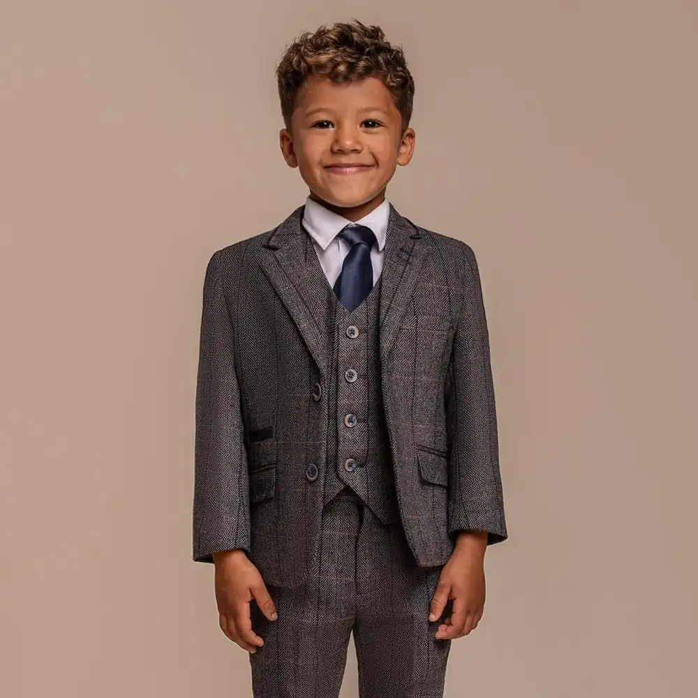 Boys Albert Grey Tweed 3 Piece Suit