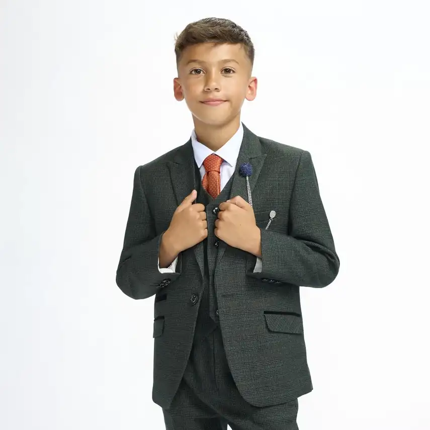 Boys Caridi Olive Green 3 Piece Suit
