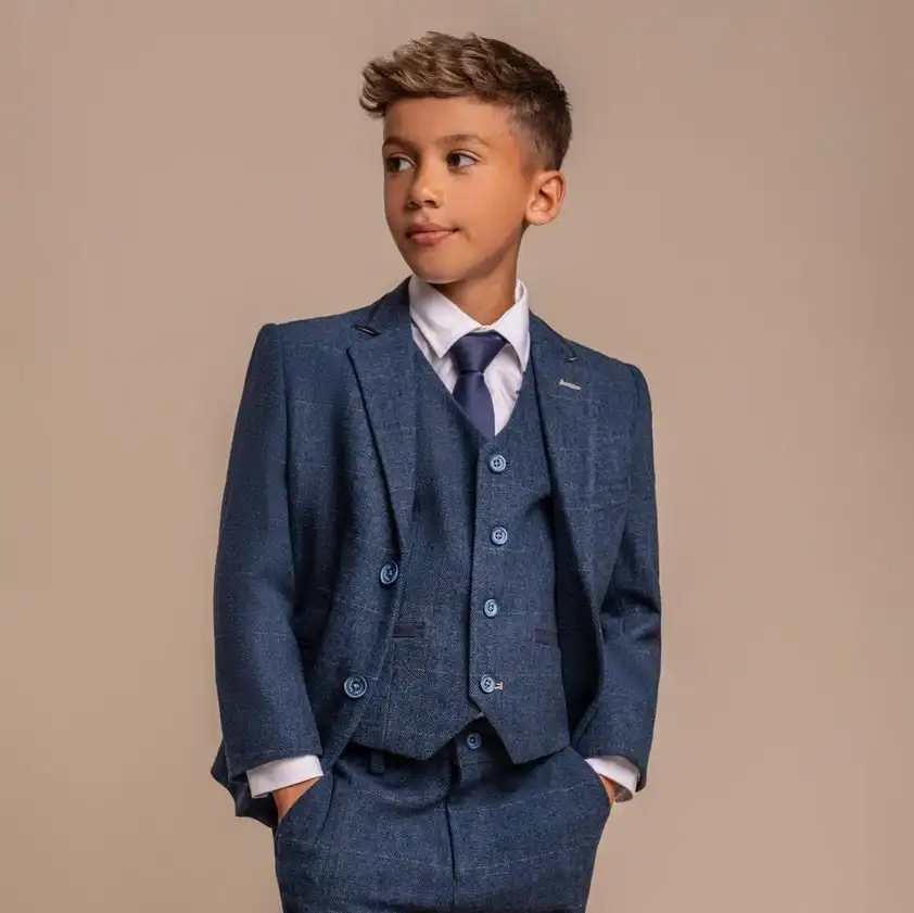 Boys Carnegi Navy Tweed 3 Piece Suit