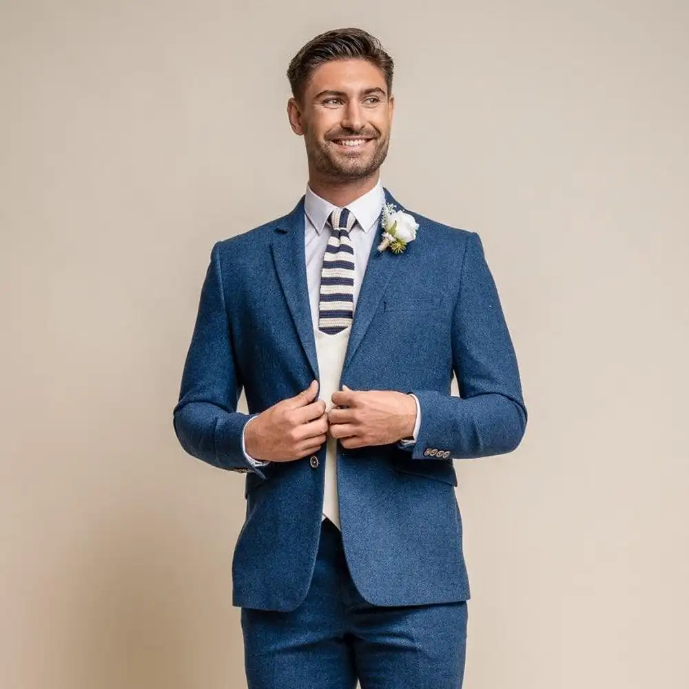 Orson Blue Tweed Suit With Marco Scoop Waistcoat