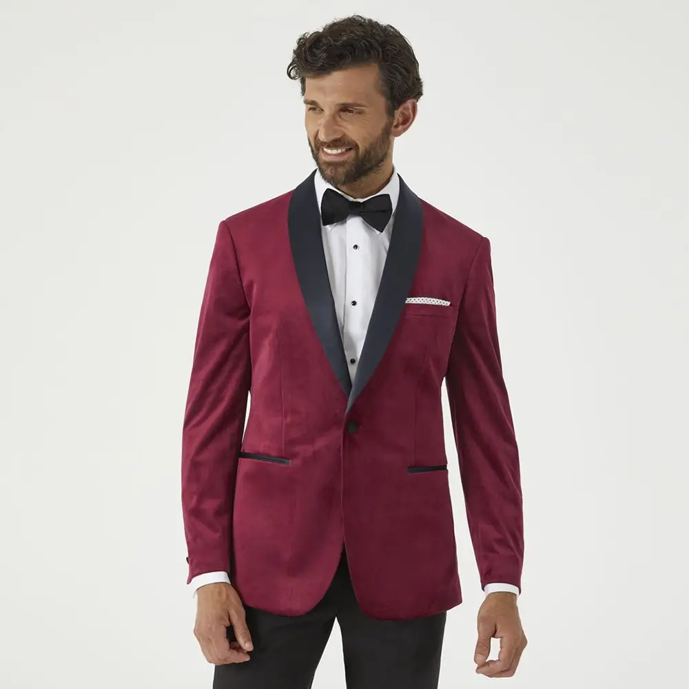 Paso Red Velvet Shawl Collar Jacket