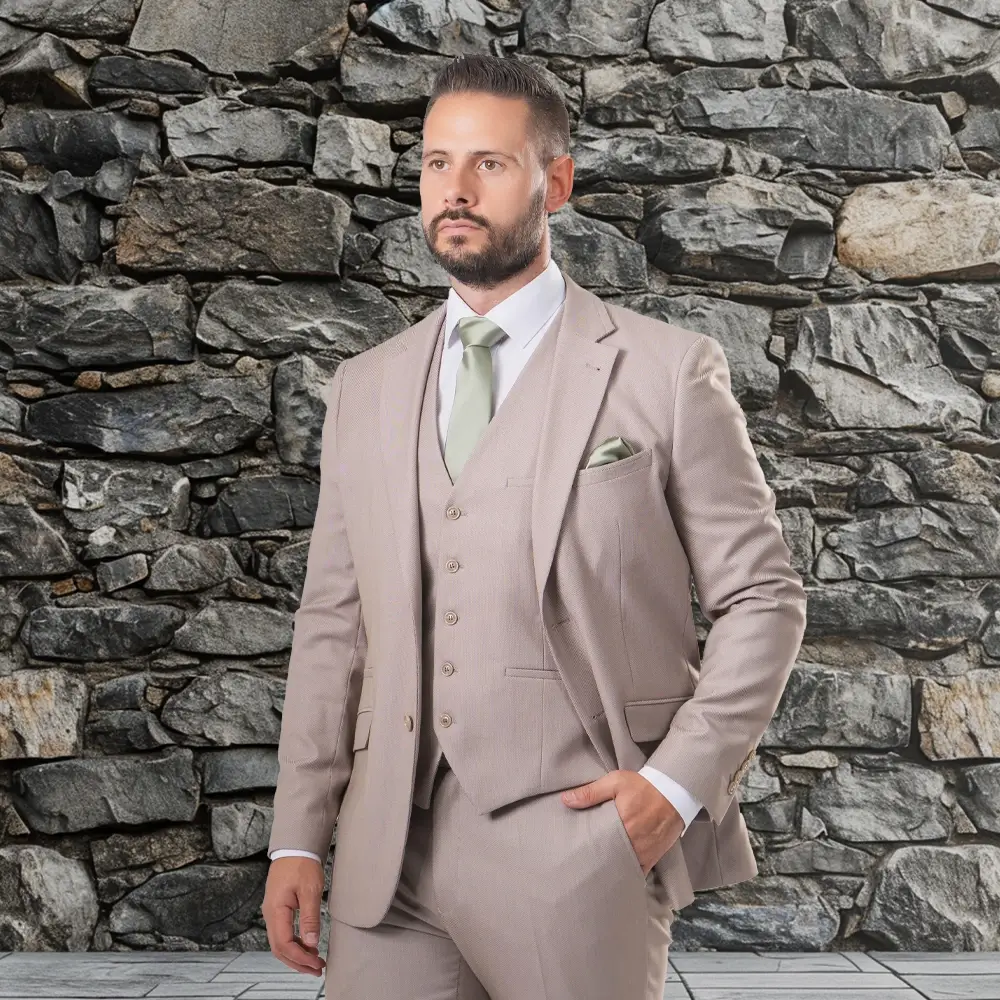 Image of Santorini Beige 3 Piece Suit