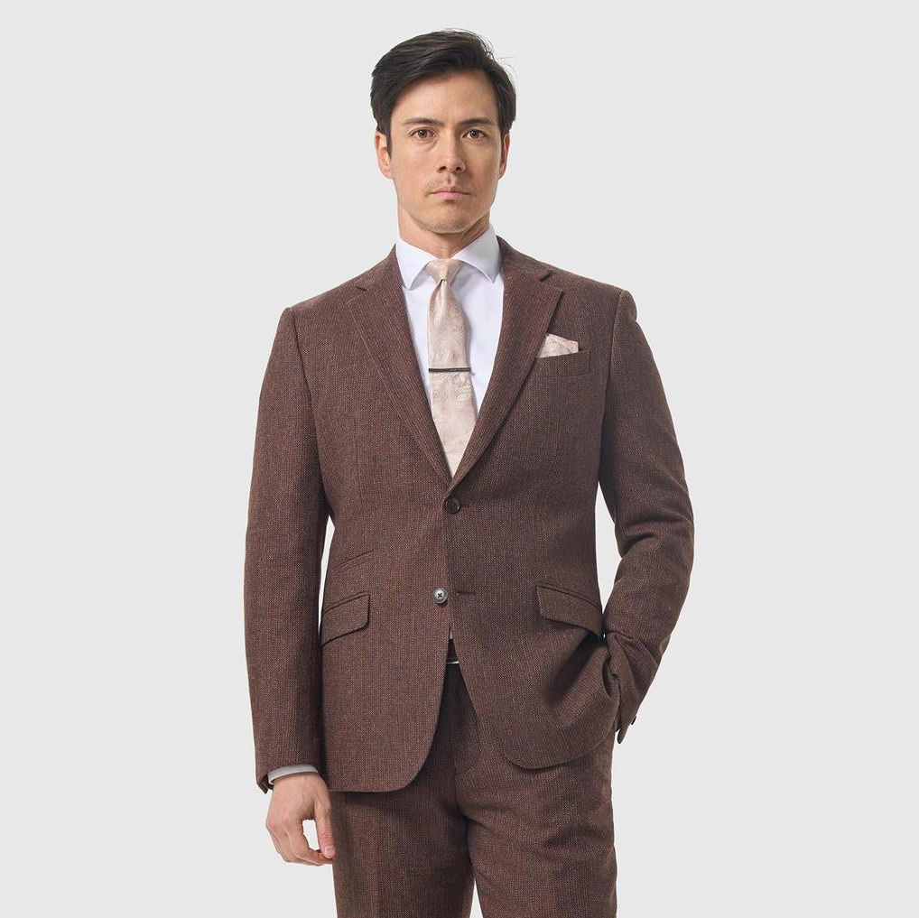 Image of Thomas Dark Mahogany Tweed 3 Piece Suit