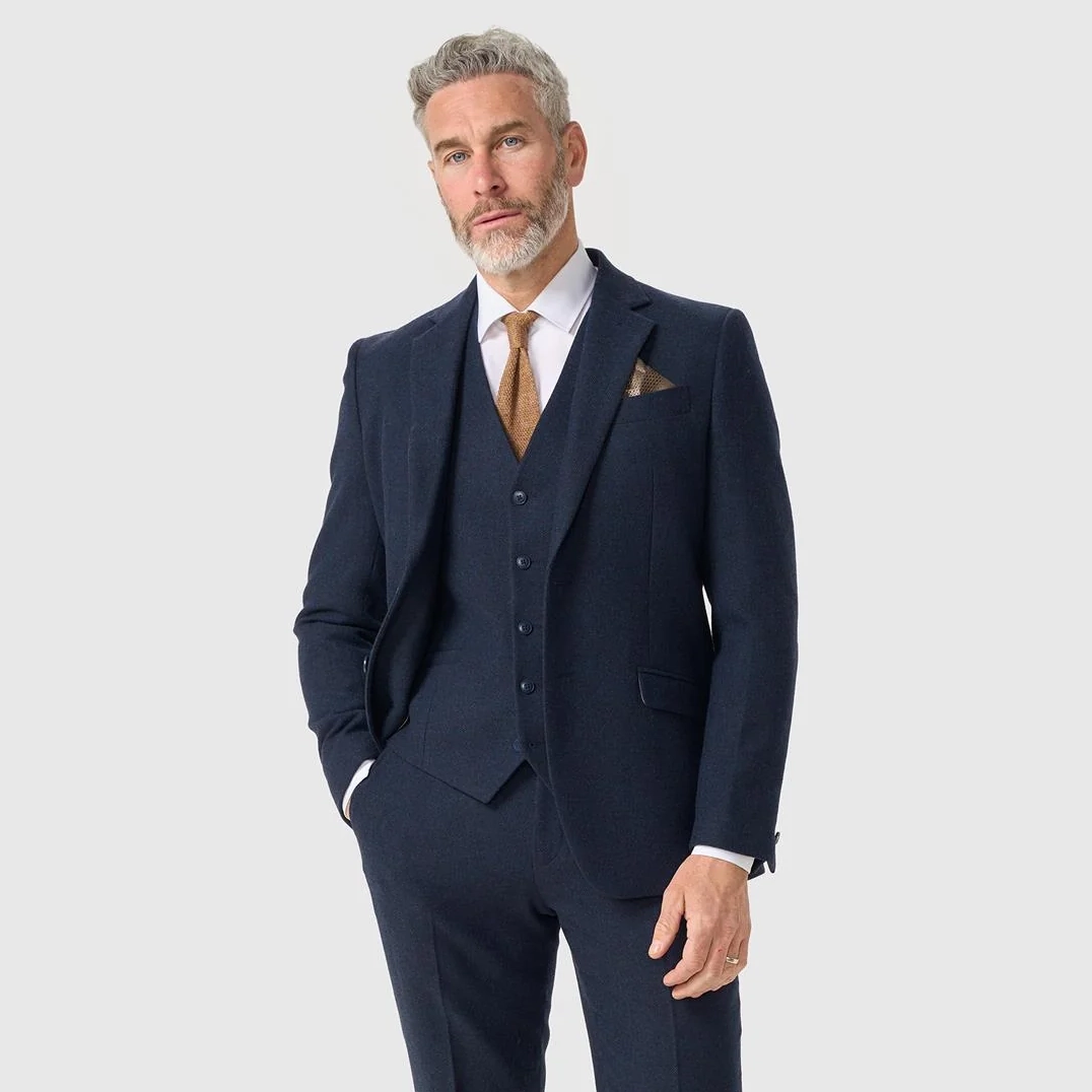 Image of Thomas Navy Tweed 3 Piece Suit